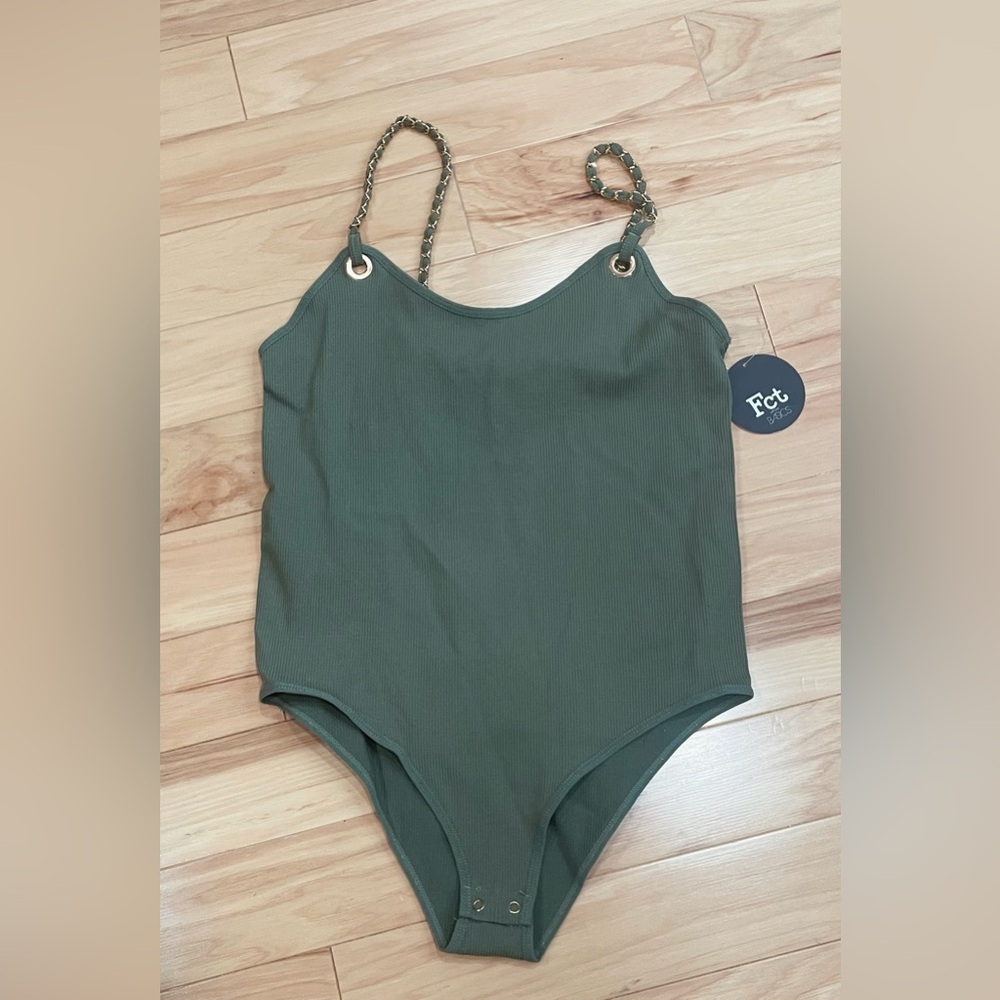 NWT Green Bodysuit with Gold Chain Straps